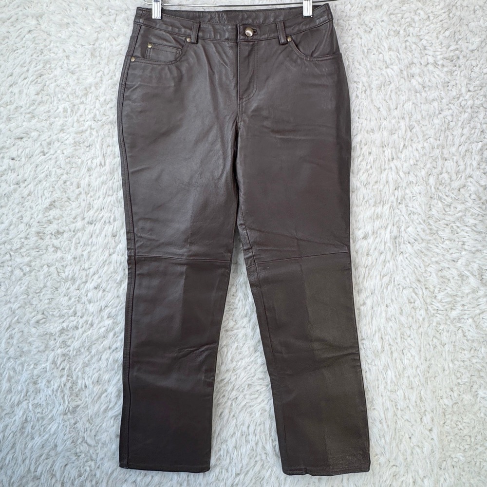 Metrostyle Leather Pants 8P Brown Genuine Leather Straight Leg Y2K Moto Biker